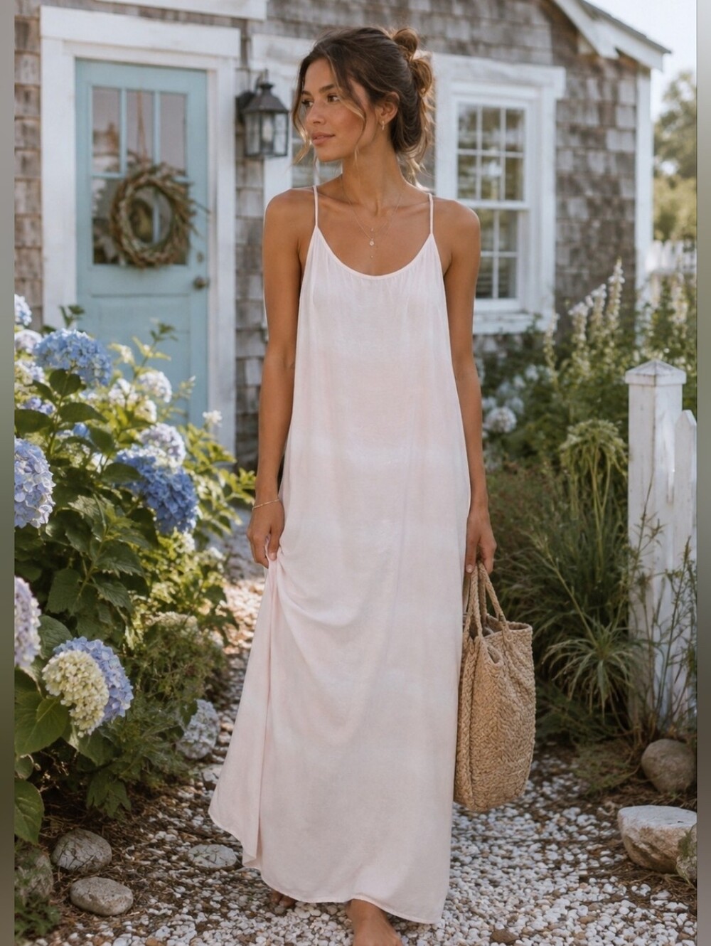cloth & stone pale pink Tie Dye Coastal Casual Smocked Back Midi Dress XL